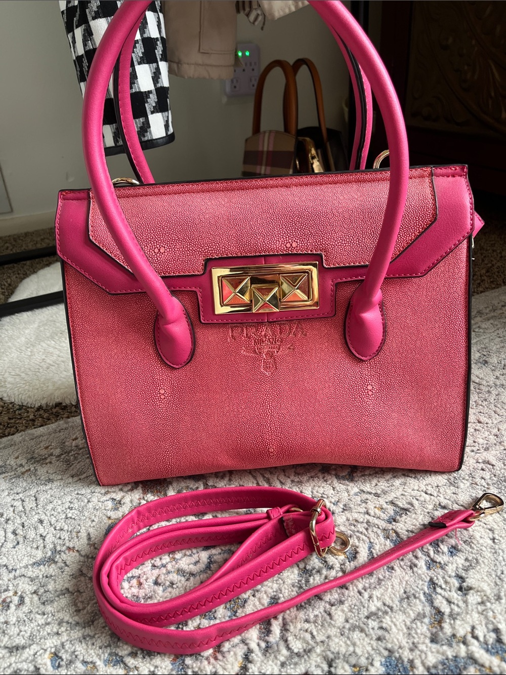 Prada Hot Pink Pyramid Frame Bag with Gold-Tone Hardware - Picture 5 of 6
